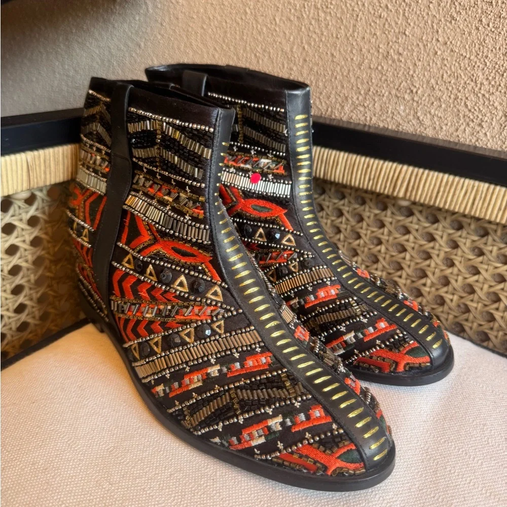 HTF New Alice + Olivia Bohemian Boots With Intricate Beading & Hidden Heel EU 41 - Picture 1 of 9